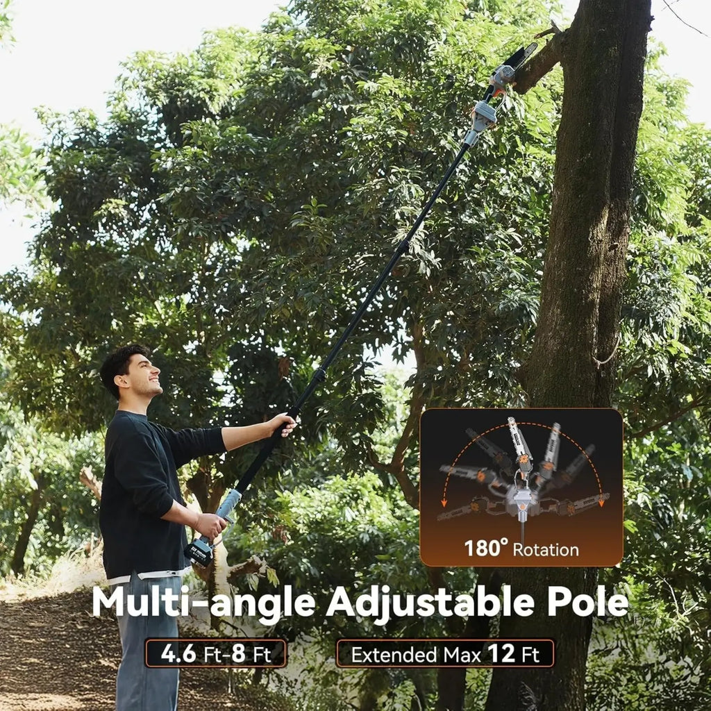 Taskstar 2-in-1 Cordless Pole Saw & 8” Mini Chainsaw Brushless Motor, Auto Lubrication, 2x4.0 Ah Batteries & Charger