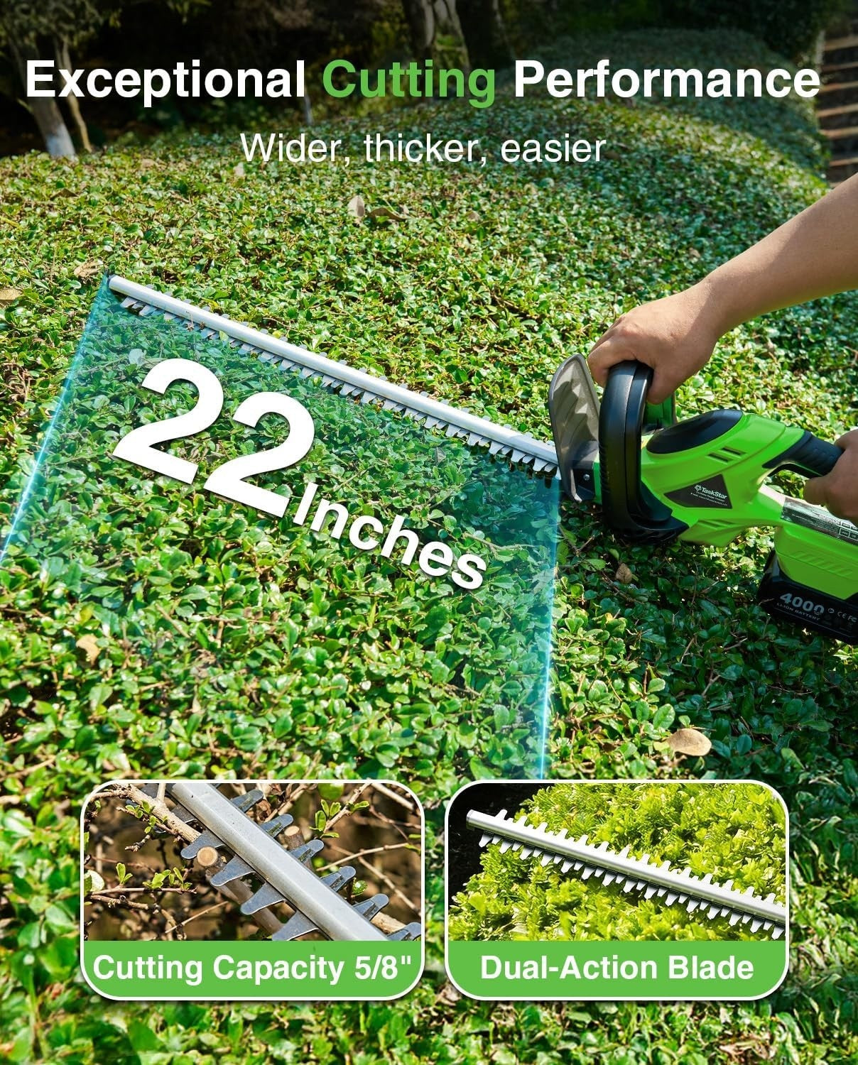 Taskstar 22" Hedge Trimmer Cordless Electric Handheld Shrub Bush Trimmer