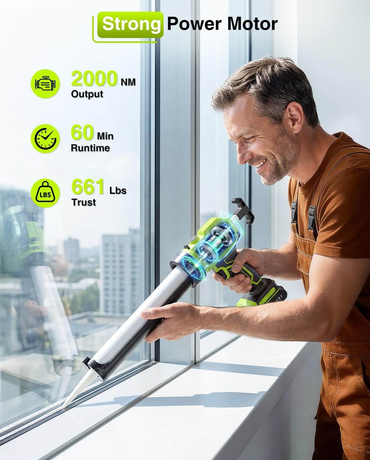 Taskstar Cordless Caulking Gun with 2000 mAh Battery Electric Caulking Gun with Caulking Tool 3 in 1