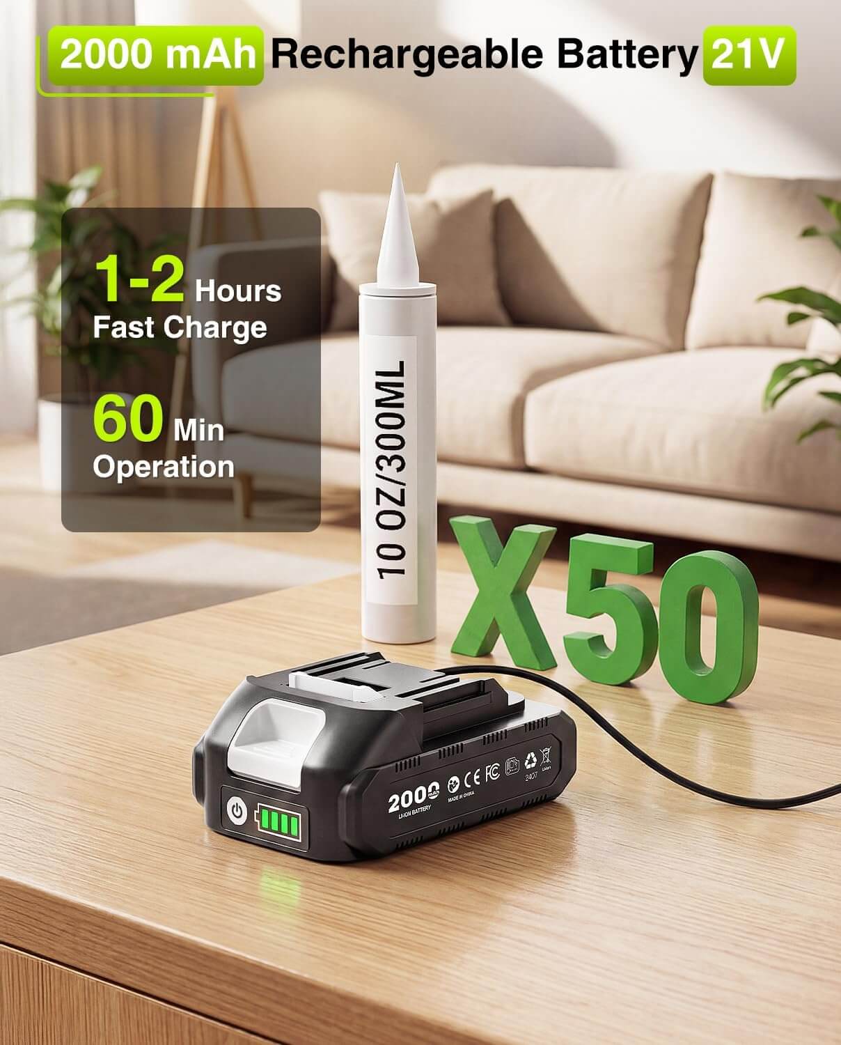 Taskstar Cordless Caulking Gun with 2000 mAh Battery Electric Caulking Gun with Caulking Tool 3 in 1