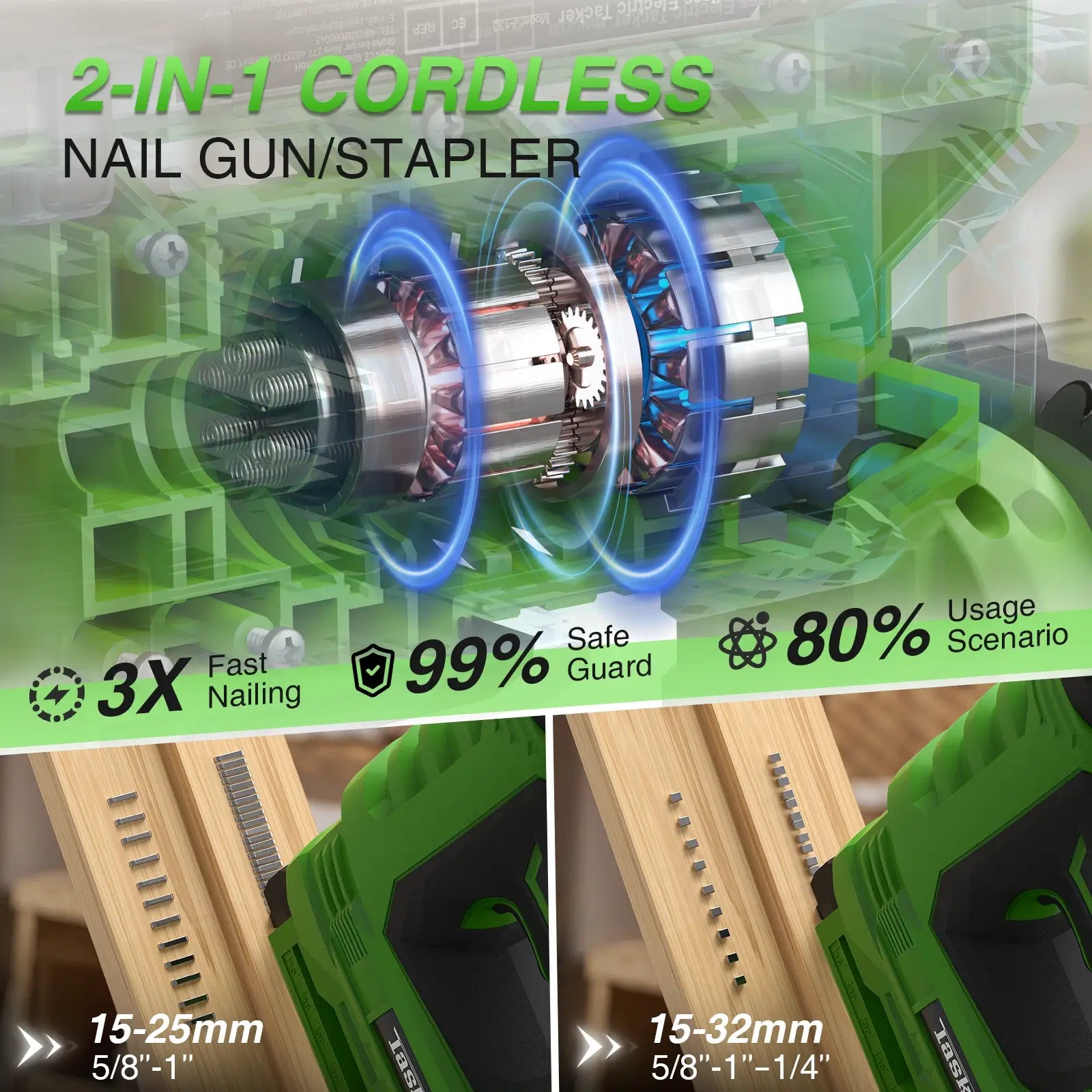 TaskStar Cordless Staple Gun 18G 2 in 1 500pcs Nails