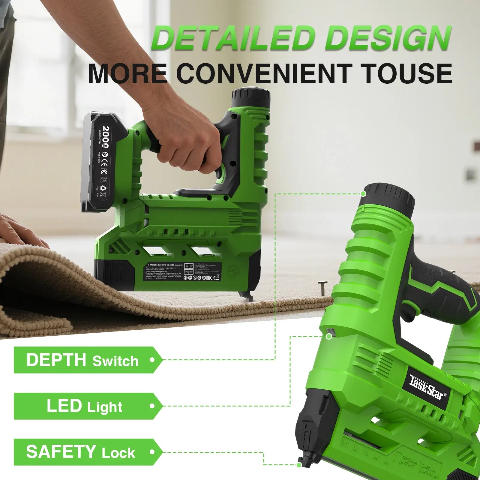 TaskStar Cordless Staple Gun 18G 2 in 1 500pcs Nails