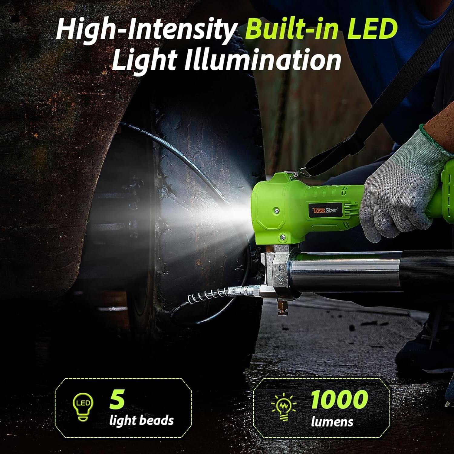 taskstar cordless grease gun built in LED