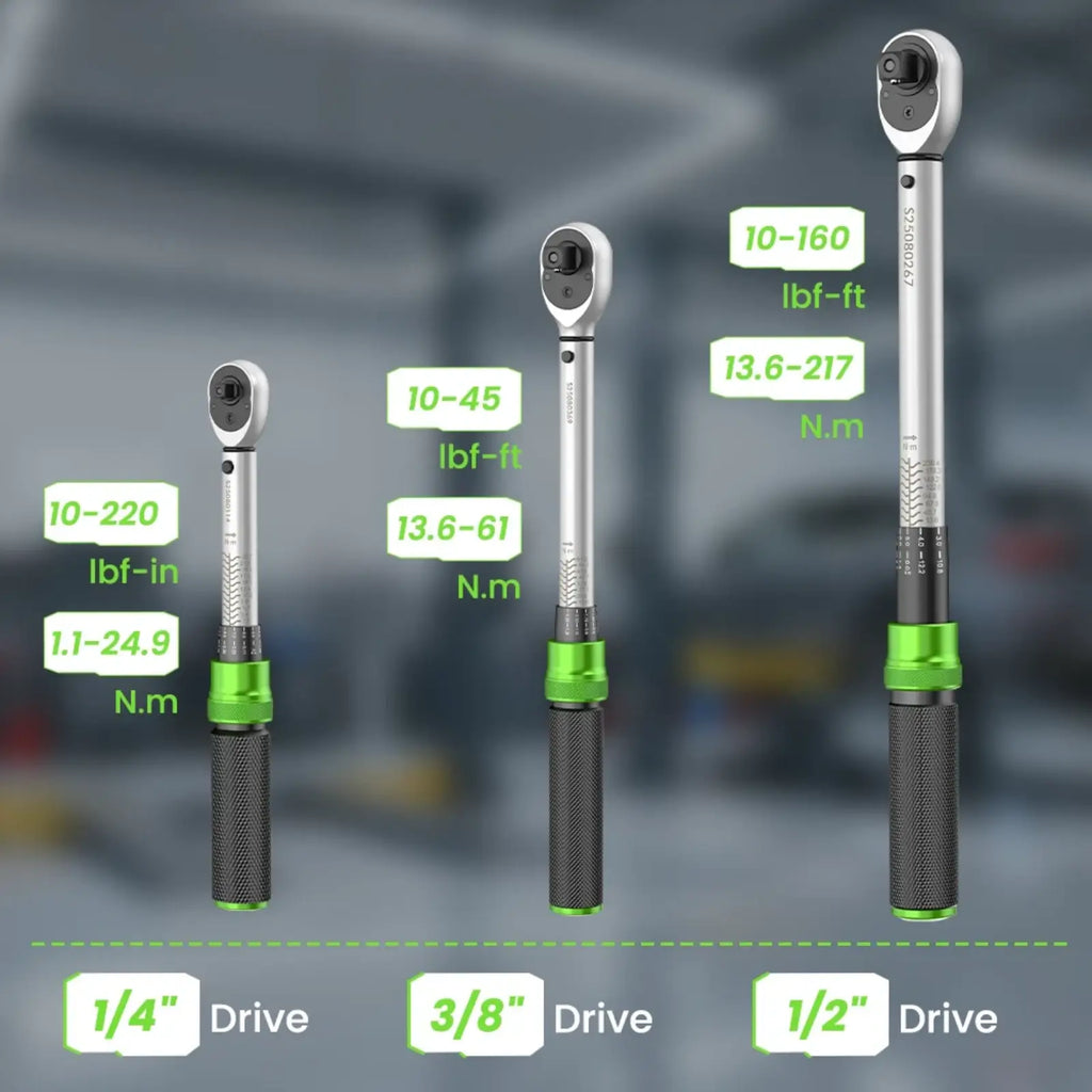Taskstar 8Pcs Torque Wrench Set, 1/4'' & 3/8'' & 1/2'' Drive Click Torque Wrench