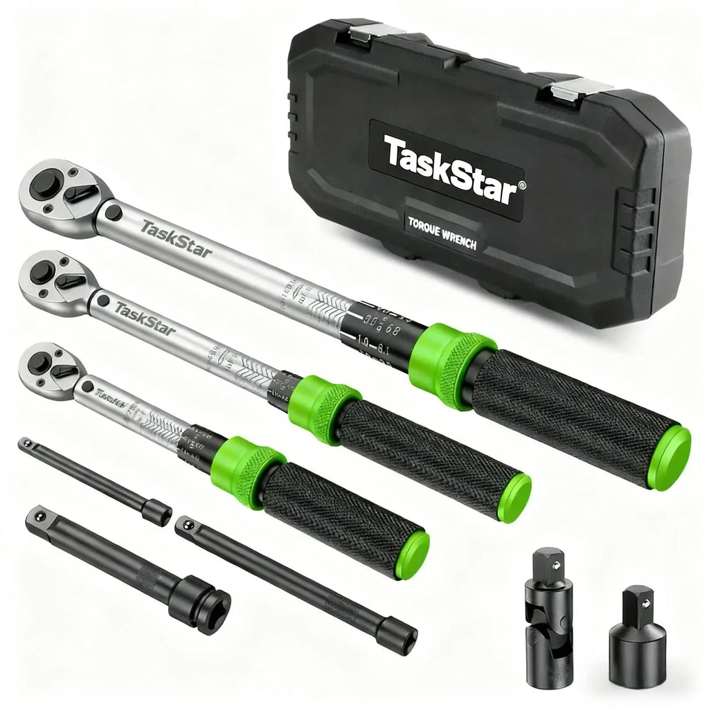 Taskstar 8Pcs Torque Wrench Set, 1/4'' & 3/8'' & 1/2'' Drive Click Torque Wrench