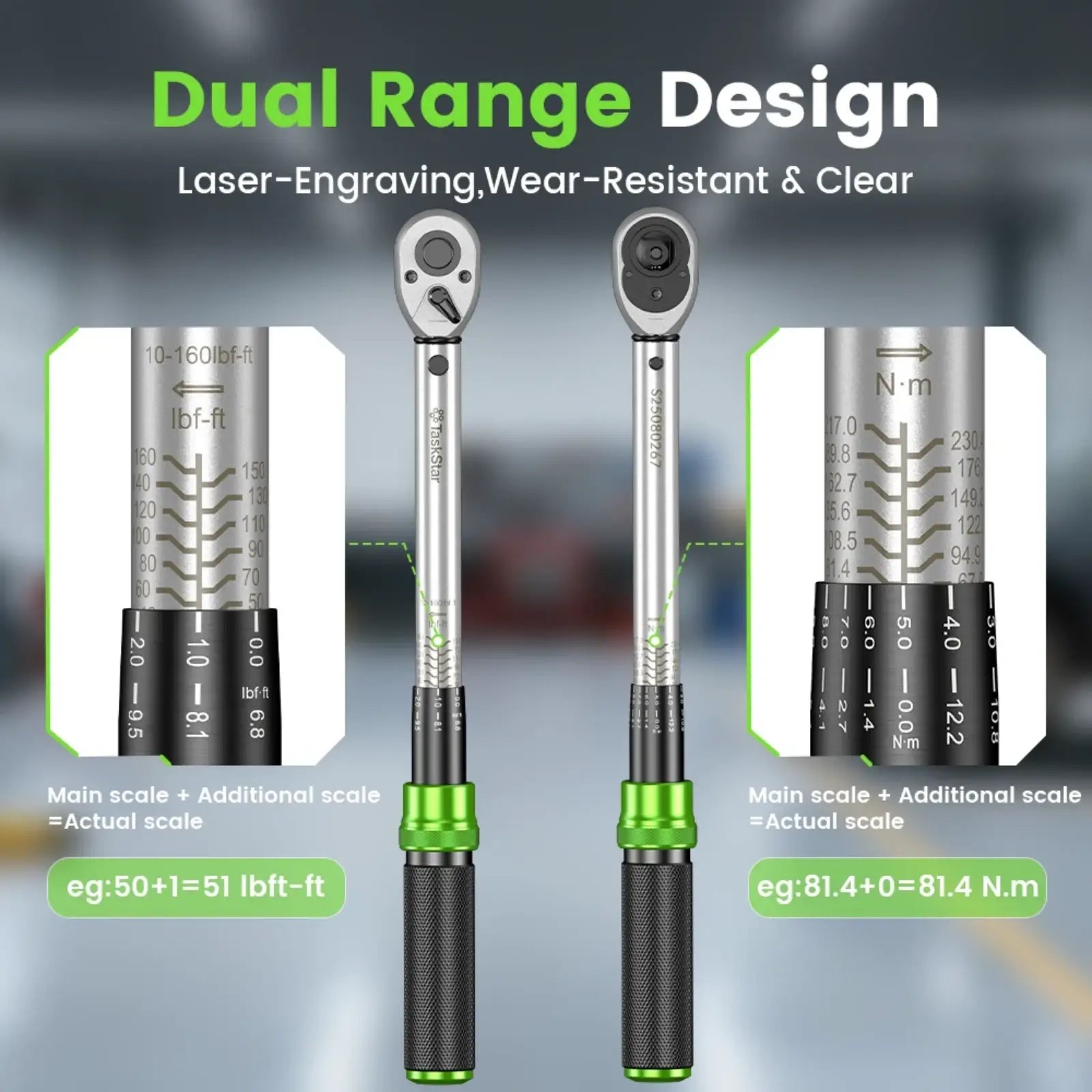 Taskstar 8Pcs Torque Wrench Set, 1/4'' & 3/8'' & 1/2'' Drive Click Torque Wrench
